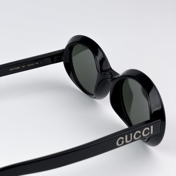 Gucci GG1722SA 001 BRAND NEW Sunglasses Shiny Black Grey Unisex Oval - Picture 9 of 10